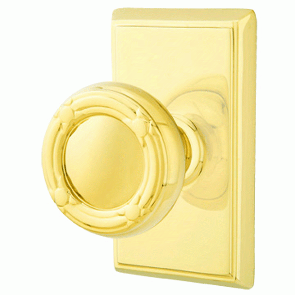 EMTEK Solid Brass Ribbon & Reed Door Knob Set With Rectangular Rosette