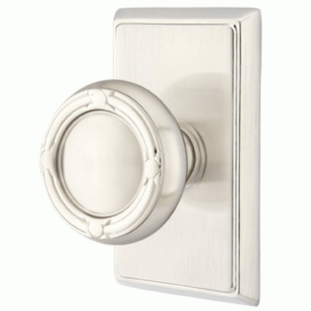 EMTEK Solid Brass Ribbon & Reed Door Knob Set With Rectangular Rosette