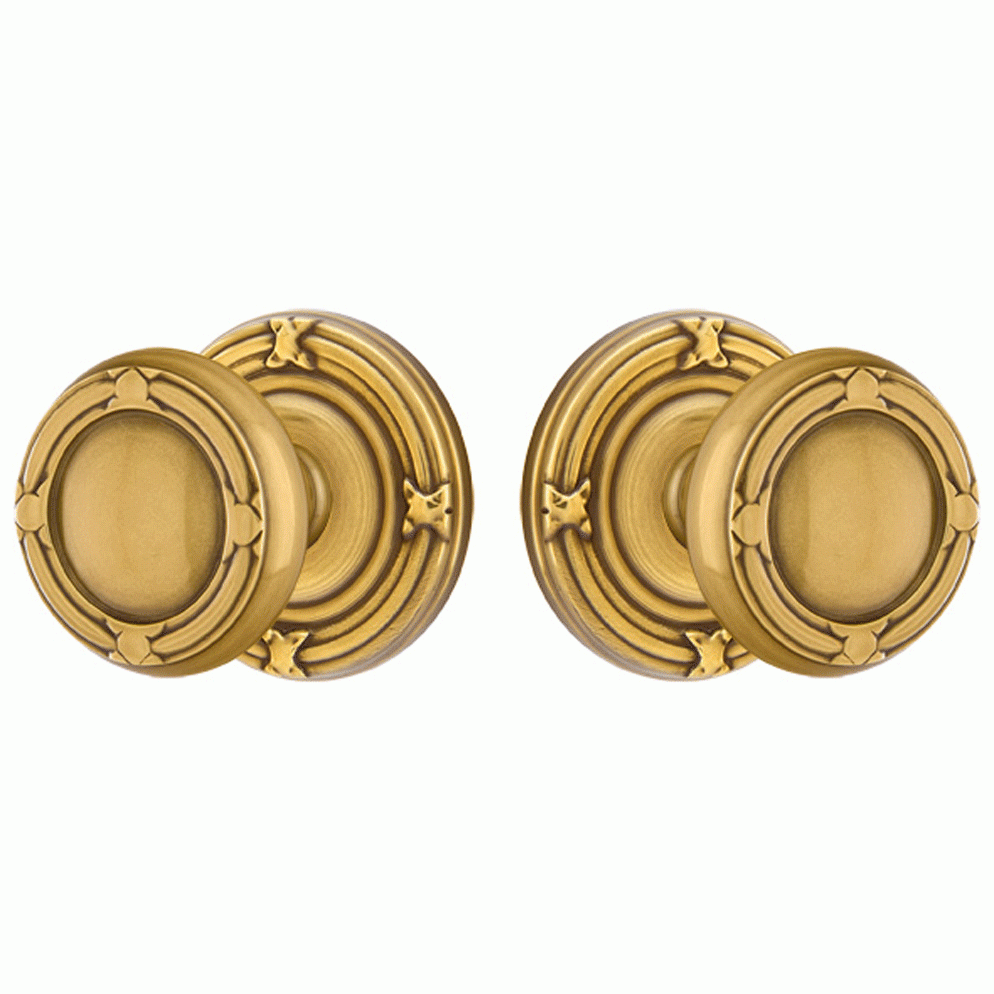 EMTEK Solid Brass Ribbon & Reed Door Knob Set With Ribbon & Reed Rosette