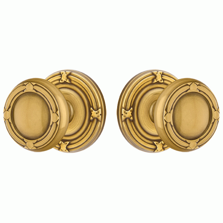 EMTEK Solid Brass Ribbon & Reed Door Knob Set With Ribbon & Reed Rosette