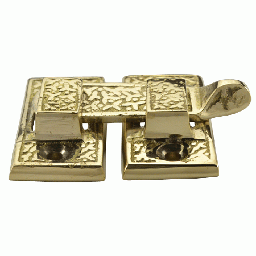 COPPER MOUNTAIN HARDWARE Solid Brass Rice Pattern Cabinet Latch (Lacquered Brass Finish)