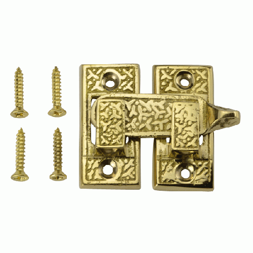 COPPER MOUNTAIN HARDWARE Solid Brass Rice Pattern Cabinet Latch (Lacquered Brass Finish)