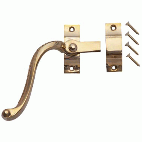 Copper Mountain Hardware Solid Brass Right Hinge Window Lock Georgian Roped Pattern (Lacquered Brass Finish)