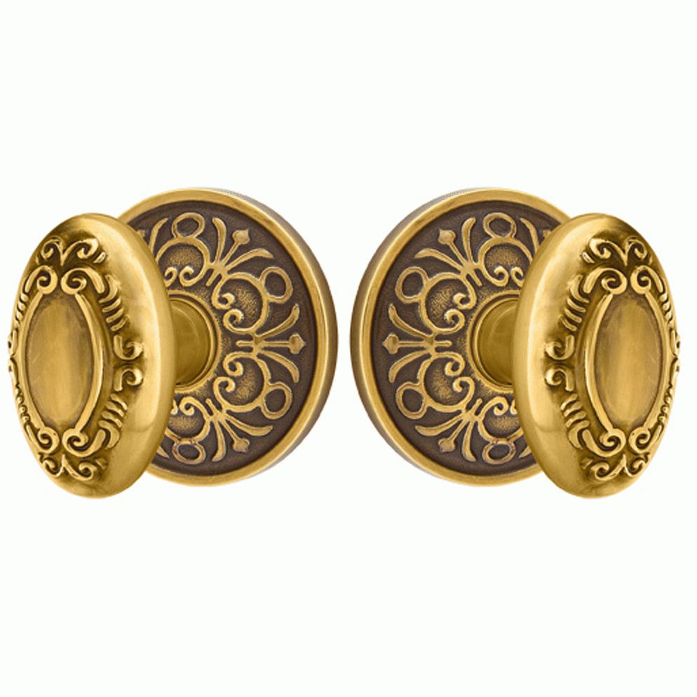 EMTEK Solid Brass Victorian Door Knob Set With Lancaster Rosette