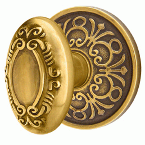 EMTEK Solid Brass Victorian Door Knob Set With Lancaster Rosette