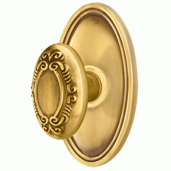 EMTEK Solid Brass Victoria Door Knob Set With Oval Rosette