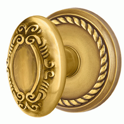 EMTEK Solid Brass Victoria Door Knob Set With Rope Rosette