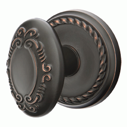 EMTEK Solid Brass Victoria Door Knob Set With Rope Rosette