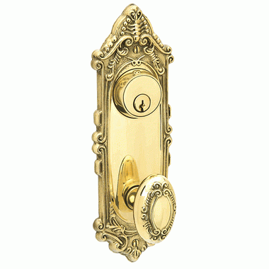 EMTEK Solid Brass Victorian Keyed Style Passage Entryway Set (Polished Brass Finish)