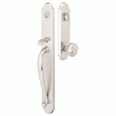 EMTEK Solid Brass Albany Style Mortise Entryway Set (Brushed Nickel)