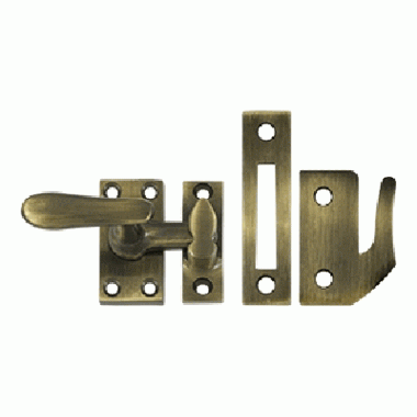 DELTANA 2 1/16 Inch Solid Brass Window Lock Casement Fastener (Antique Brass Finish)