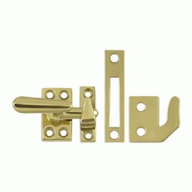 DELTANA 1 5/8 Inch Solid Brass Window Lock Casement Fastener (Polished Brass Finish)