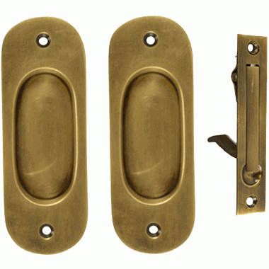 COPPER MOUNTAIN HARDWARE Traditional Oval Pattern Single Pocket Passage Style Door Set (Antique Brass Finish)