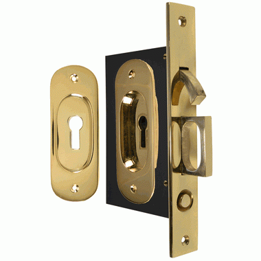 COPPER MOUNTAIN HARDWARE Traditional Oval Pattern Single Pocket Privacy (Lock) Style Door Set (Polished Brass)