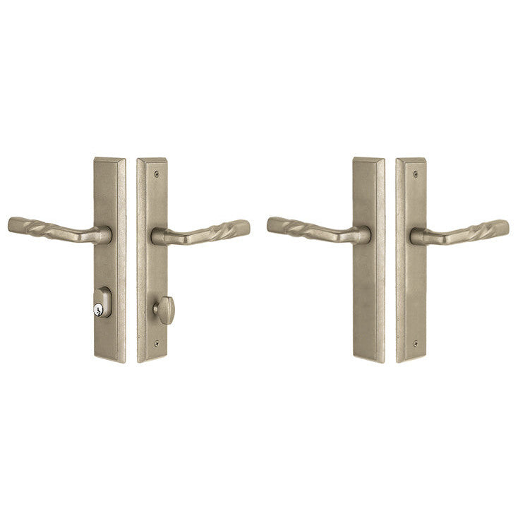 EMTEK Sandcast Bronze Rectangular Style Stretto Passage Entryway Set (Tumbled White Bronze Finish)