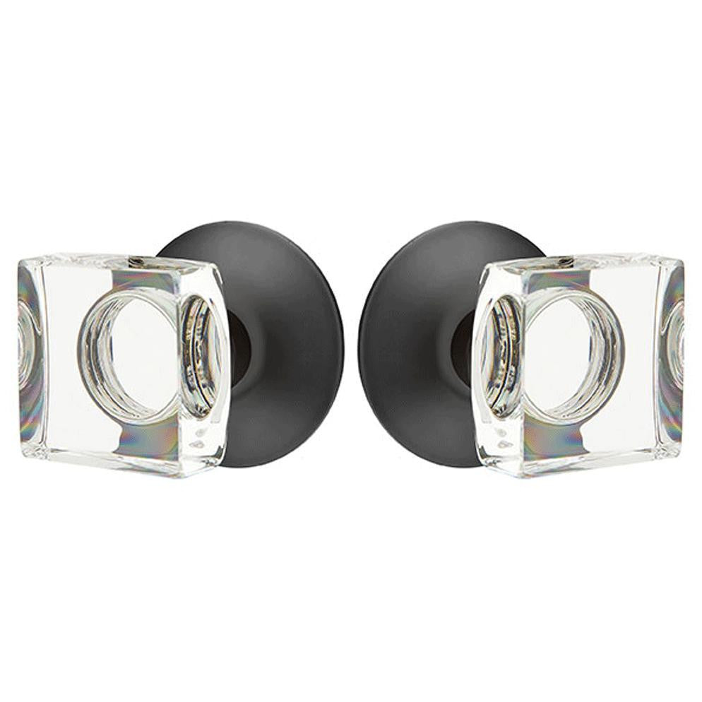 EMTEK Modern Square Crystal Door Knob Set With Modern Rosette