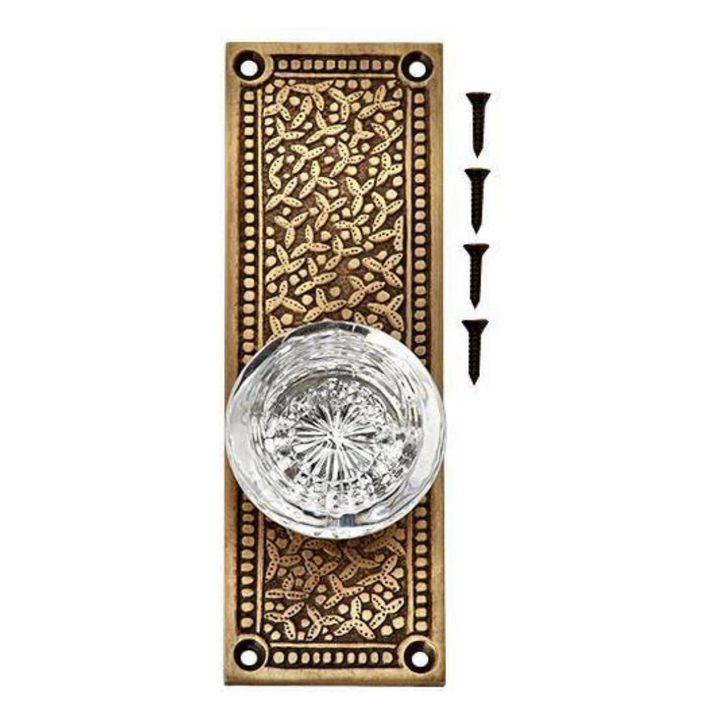 ##Antique Hardware## Rice Pattern Backplate Door Set with Round Crystal Door Knobs (Several Finishes Available)