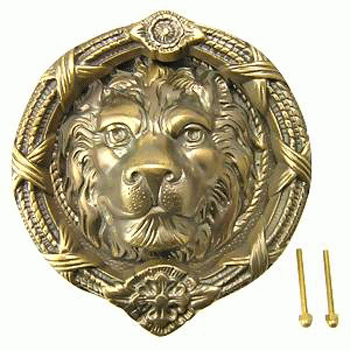 COPPER MOUNTAIN HARDWARE 8 3/4 Inch Ribbon & Reed MGM Lion Lost Wax Cast Door Knocker (Antique Brass Finish)