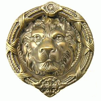 COPPER MOUNTAIN HARDWARE 8 3/4 Inch Ribbon & Reed MGM Lion Lost Wax Cast Door Knocker (Antique Brass Finish)