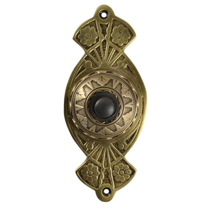 COPPER MOUNTAIN HARDWARE 5 5/8 Inch Art Nouveau Flower Doorbell (Antique Brass)