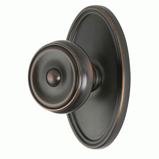 EMTEK Solid Brass Waverly Door Knob Set With Oval Rosette