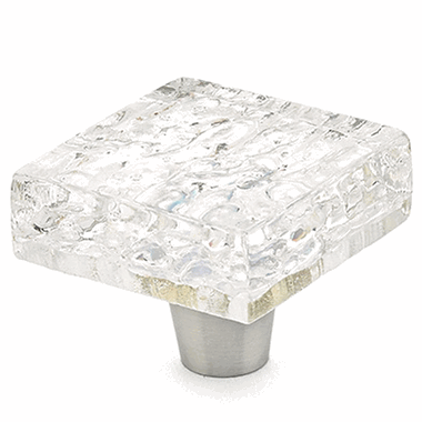 SCHAUB 1 1/2 Inch Ice Clear Pearl Square Knob (Stainless Steel Finish)