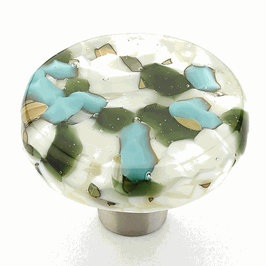 SCHAUB 1 1/2 Inch Ice Green & Blue Pebbles Round Knob (Stainless Steel Finish)