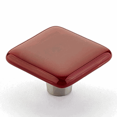 SCHAUB 1 1/2 Inch Ice Scarlet Silk Square Knob (Stainless Steel Finish)