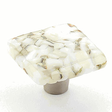 SCHAUB 1 1/2 Inch Ice White Lace Pebbles Square Knob (Stainless Steel Finish)