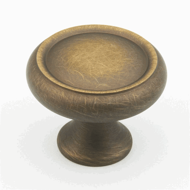 SCHAUB 1 1/4 Inch Country Style Round Knob (Antique Light Brass Finish)