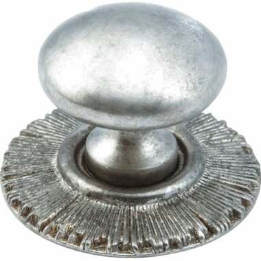 SCHAUB 1 1/4 Inch Sunburst Round Cabinet Knob (Silver Antique Finish)