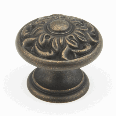 SCHAUB 1 3/8 Inch Corinthian Round Cabinet Knob (Ancient Bronze Finish)