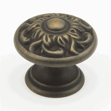 SCHAUB 1 3/8 Inch Corinthian Round Cabinet Knob (Redington Brass Finish)