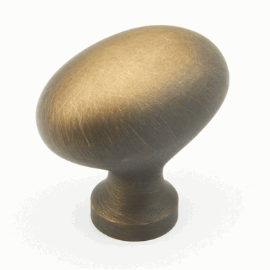 SCHAUB 1 3/8 Inch Country Style Oval Knob (Antique Light Brass Finish)