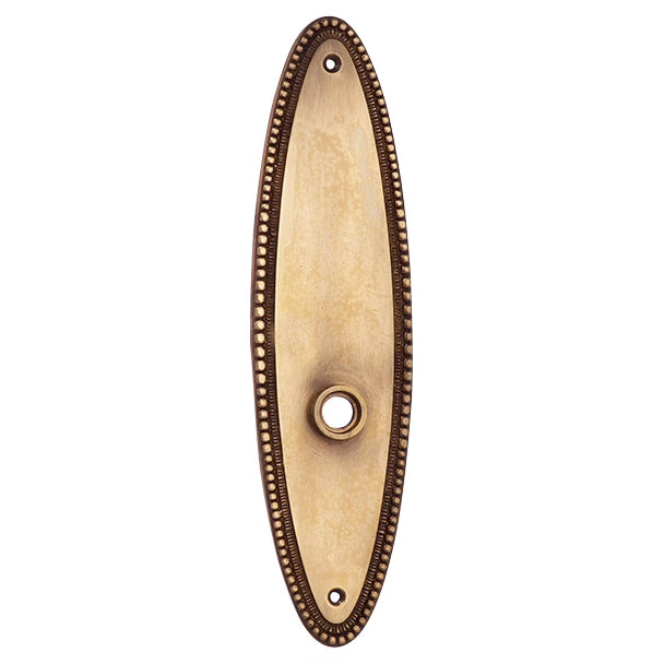 COPPER MOUNTAIN HARDWARE 10 Inch Solid Brass Beaded Oval Back Plate (Antique Brass Finish)