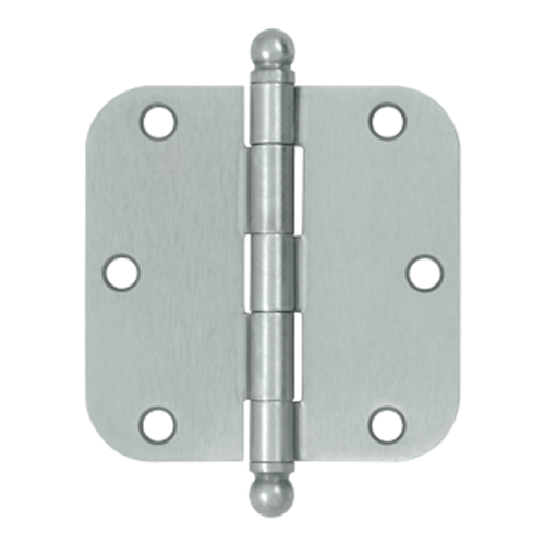 DELTANA 3 1/2 Inch x 3 1/2 Inch Ball Tip Steel Hinge (Brushed Chrome Finish)