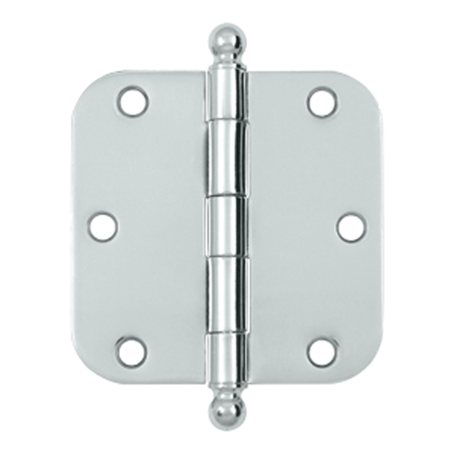 3 1/2 Inch x 3 1/2 Inch Ball Tip Steel Hinge (Chrome Finish) DELTANA