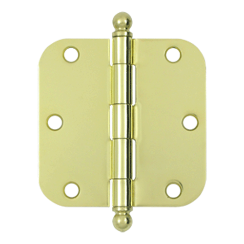 DELTANA 3 1/2 Inch x 3 1/2 Inch Ball Tip Steel Hinge (Polished Brass Finish)