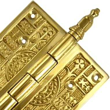 COPPER MOUNTAIN HARDWARE 3 1/2 x 3 1/2 Inch Steeple Tipped Victorian Solid Brass Hinge (Polished Brass Finish)