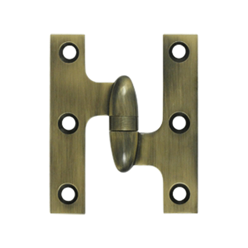 3 Inch x 2 1/2 Inch Solid Brass Olive Knuckle Hinge (Antique Brass Finish) DELTANA