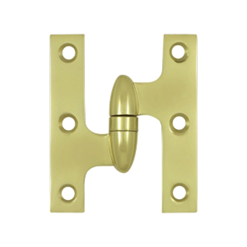 3 Inch x 2 1/2 Inch Solid Brass Olive Knuckle Hinge (Polished Brass Finish) DELTANA