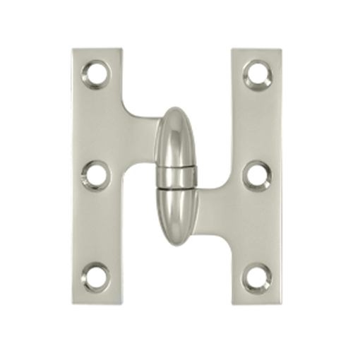 3 Inch x 2 1/2 Inch Solid Brass Olive Knuckle Hinge (Polished Nickel Finish) DELTANA