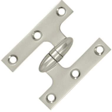 3 Inch x 2 1/2 Inch Solid Brass Olive Knuckle Hinge (Polished Nickel Finish) DELTANA