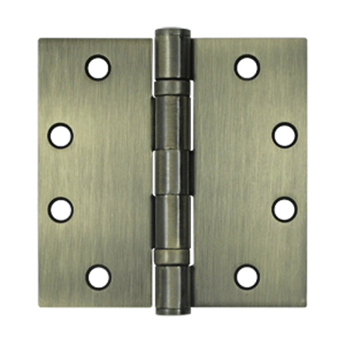 DELTANA 4 1/2 Inch x 4 1/2 Inch Double Ball Bearing Steel Hinge (Square Corner, Antique Brass Finish)