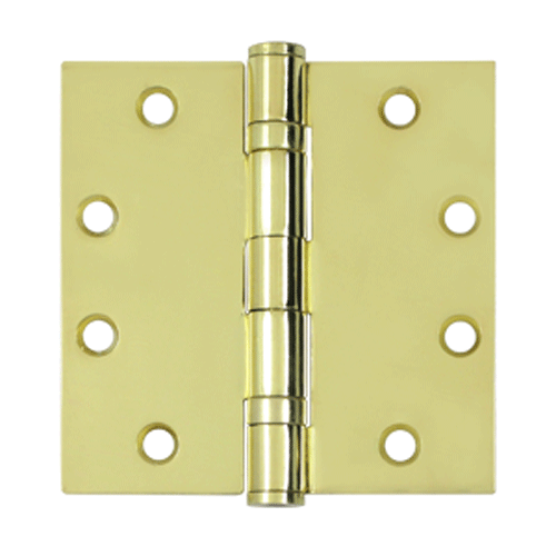 DELTANA 4 1/2 Inch x 4 1/2 Inch Double Ball Bearing Steel Hinge (Square Corner, Polished Brass Finish)