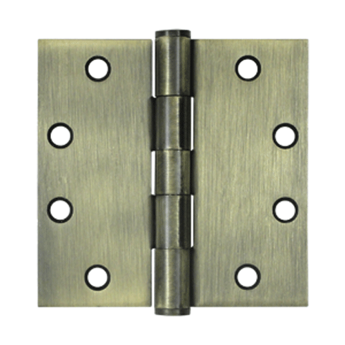 DELTANA 4 1/2 Inch x 4 1/2 Inch Heavy Duty Steel Hinge (Square Corner, Antique Brass Finish)