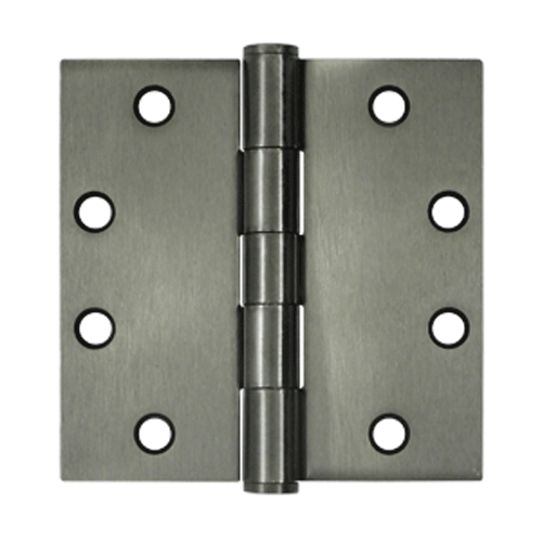 4 1/2 Inch x 4 1/2 Inch Heavy Duty Steel Hinge (Square Corner, Antique Nickel Finish) DELTANA