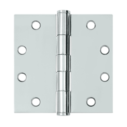 4 1/2 Inch x 4 1/2 Inch Heavy Duty Steel Hinge (Square Corner, Chrome Finish) DELTANA