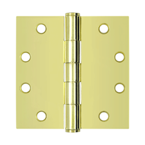 DELTANA 4 1/2 Inch x 4 1/2 Inch Heavy Duty Steel Hinge (Square Corner, Polished Brass Finish)