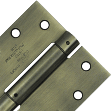 DELTANA 4 1/2 Inch x 4 1/2 Inch Steel Spring Hinge (Square Corner, Antique Brass Finish)